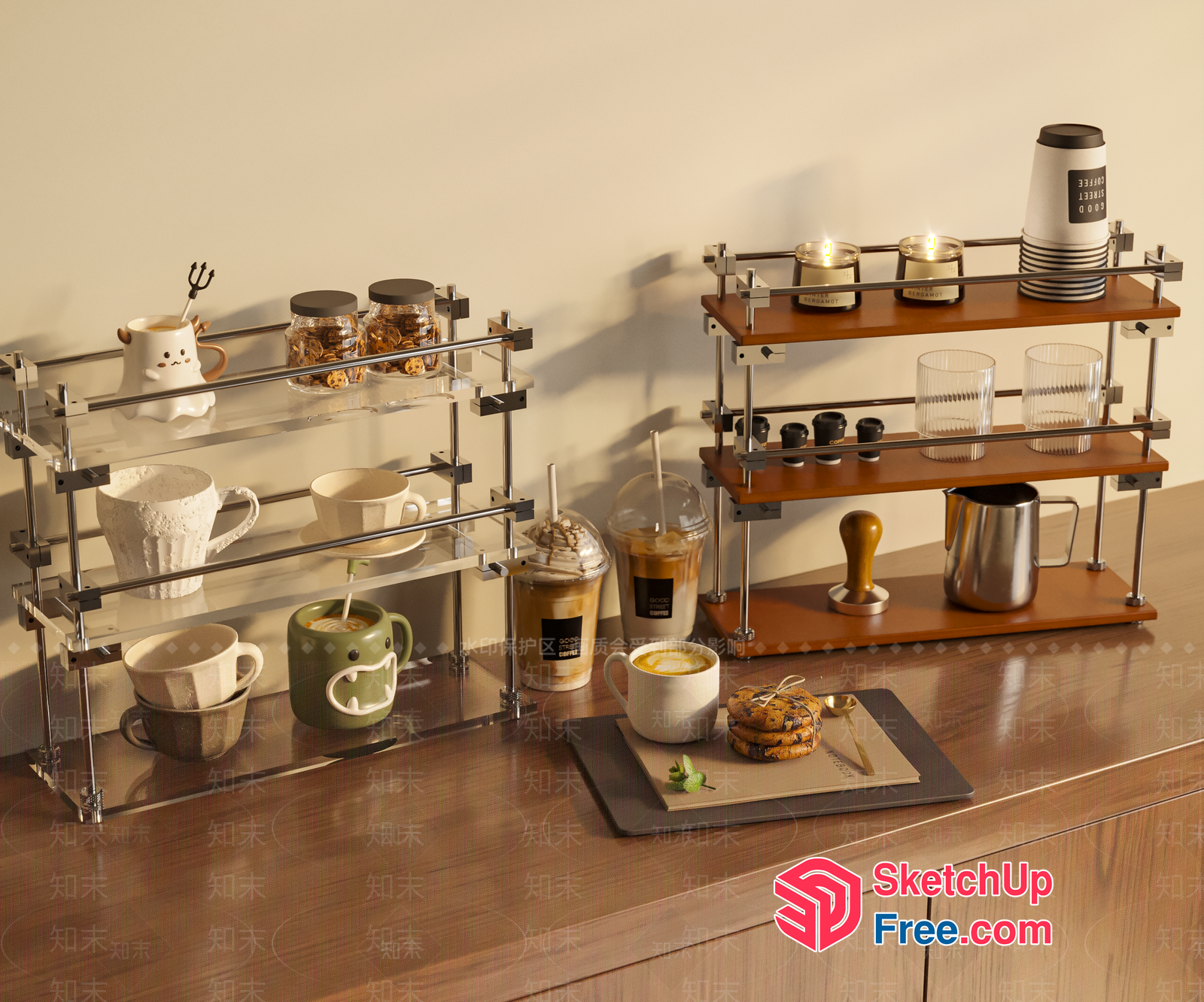 Coffee And Snack Display With Glass And Wood Shelves 3D SketchUp File