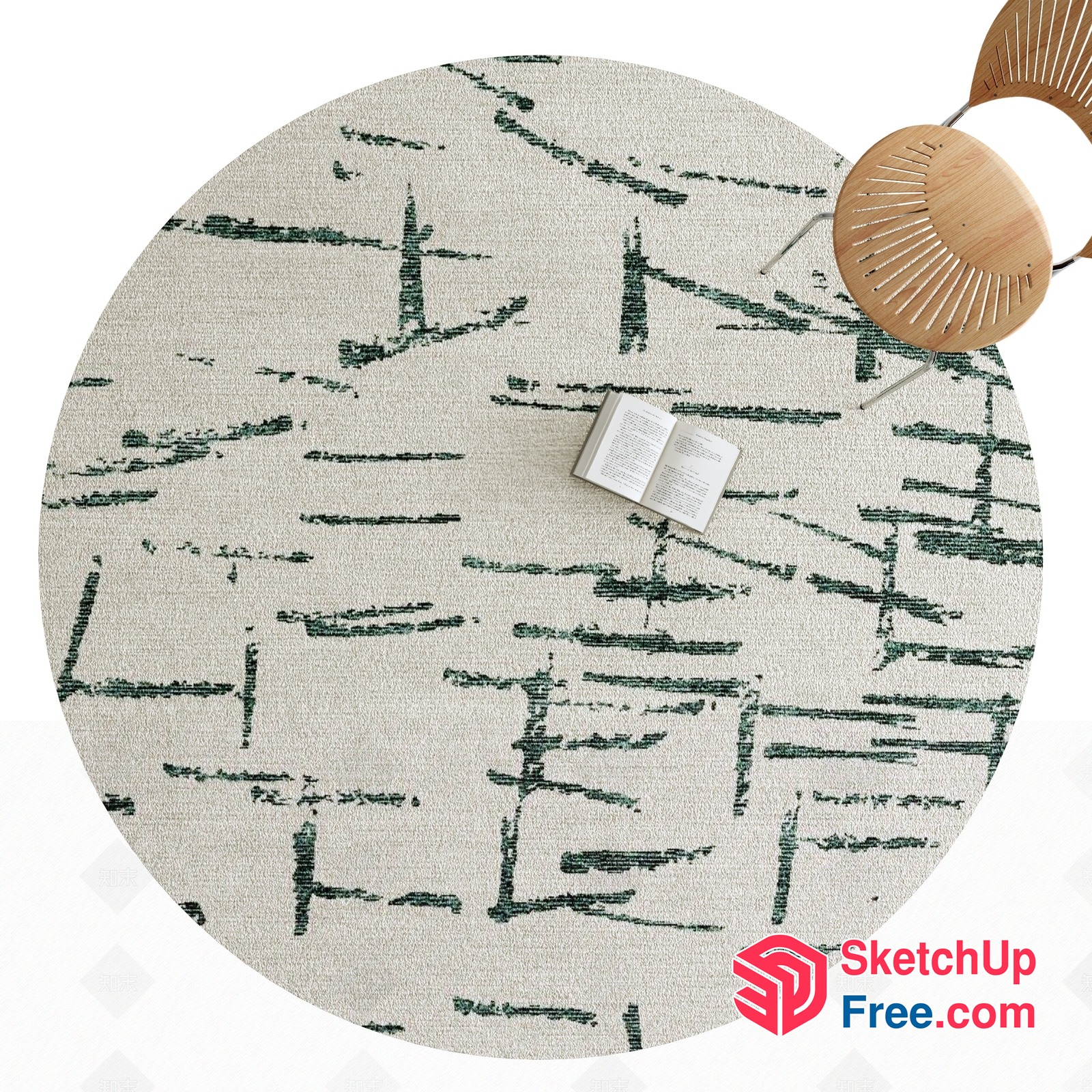 Circular Patterned Rug With Open Book And Chairs 3D SketchUp File