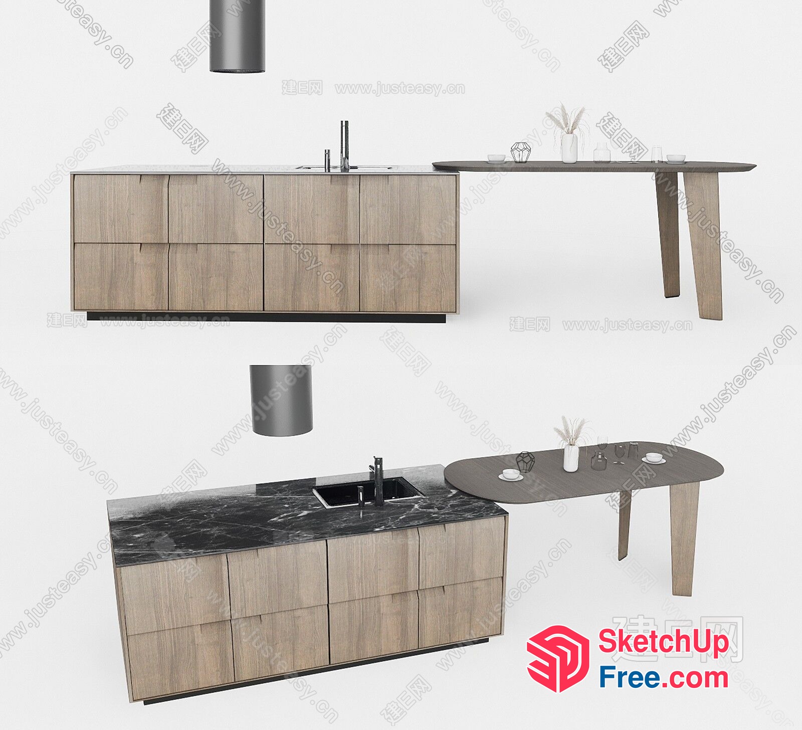 Modern Kitchen Island With Black Marble Countertop 3D SketchUp File