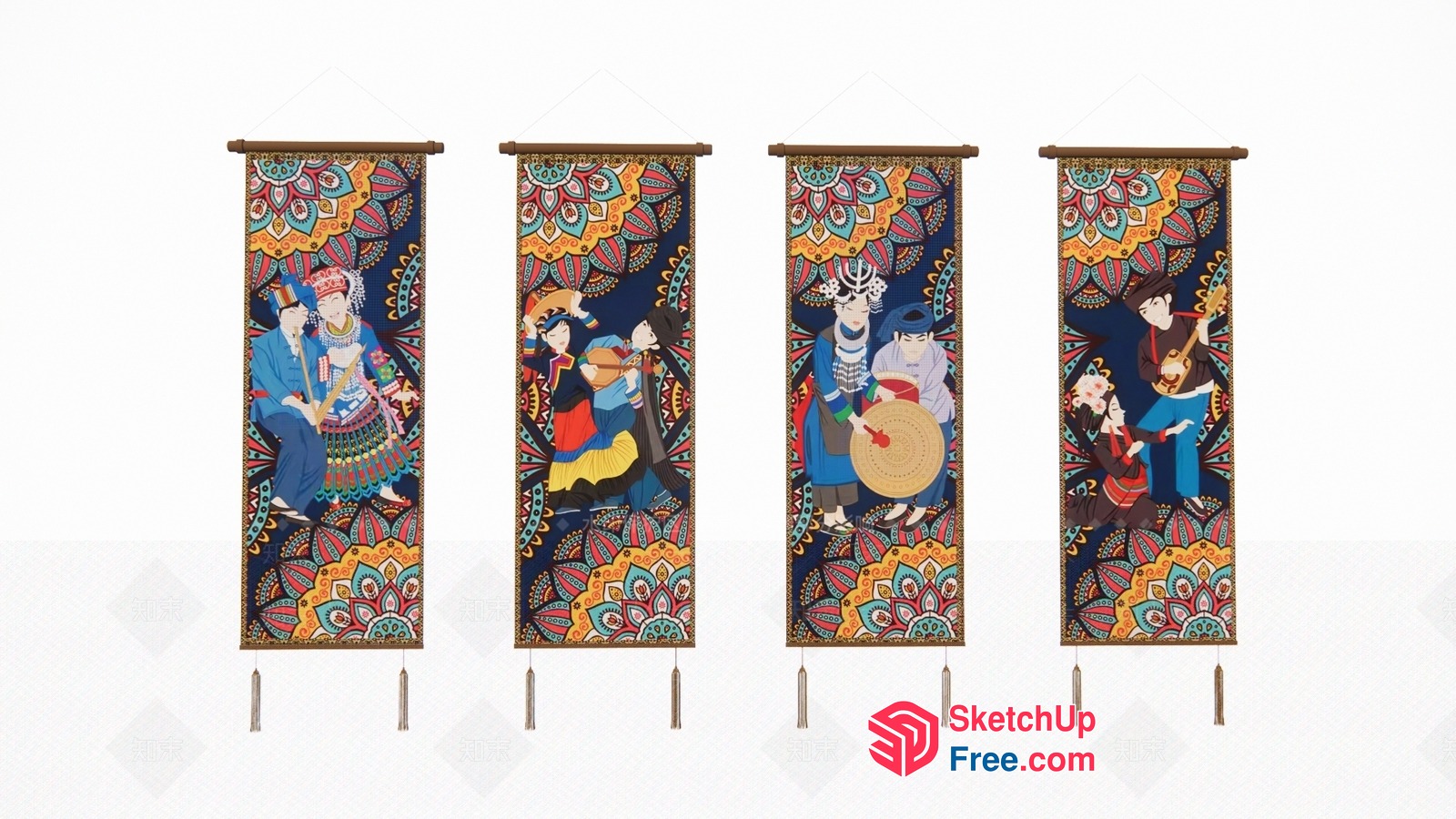 Vibrant Traditional Asian Tapestry Collection 3D SketchUp File