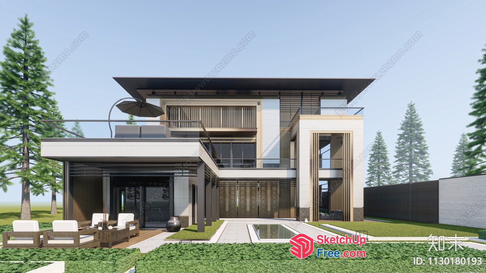 Modern Villa With Balcony And Outdoor Seating 3D SketchUp File