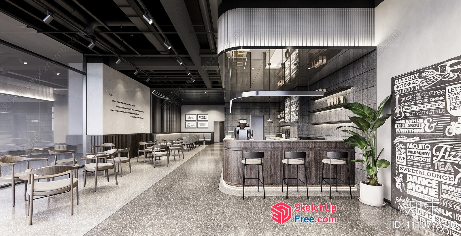 Modern Industrial Style Commercial Restaurant Interior Design 3D SketchUp File