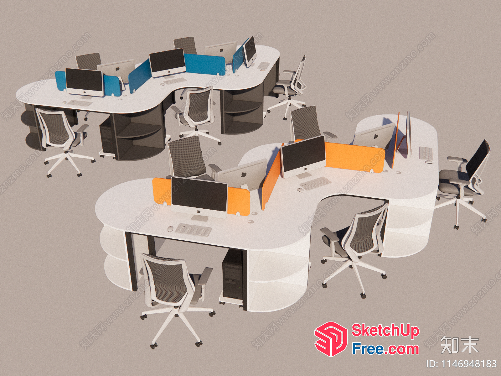 Office Furniture Layout With Desks And Chairs 3D SketchUp File