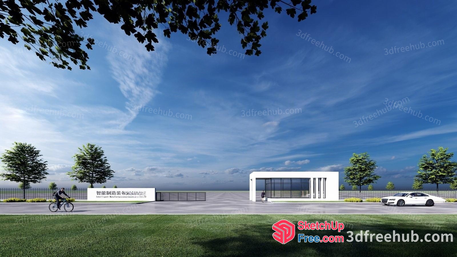 Modern Commercial Building Entrance With Glass Curtain Wall 3D SketchUp File