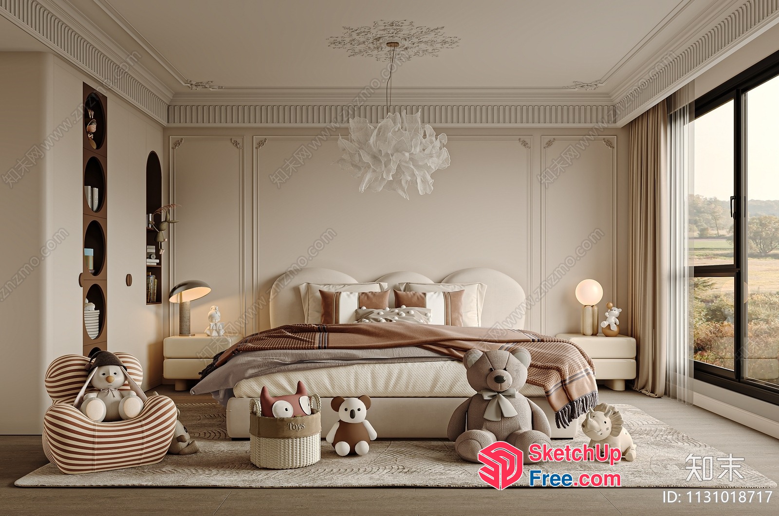 Elegant Creamy Style Bedroom With Classic Moulding 3D SketchUp File