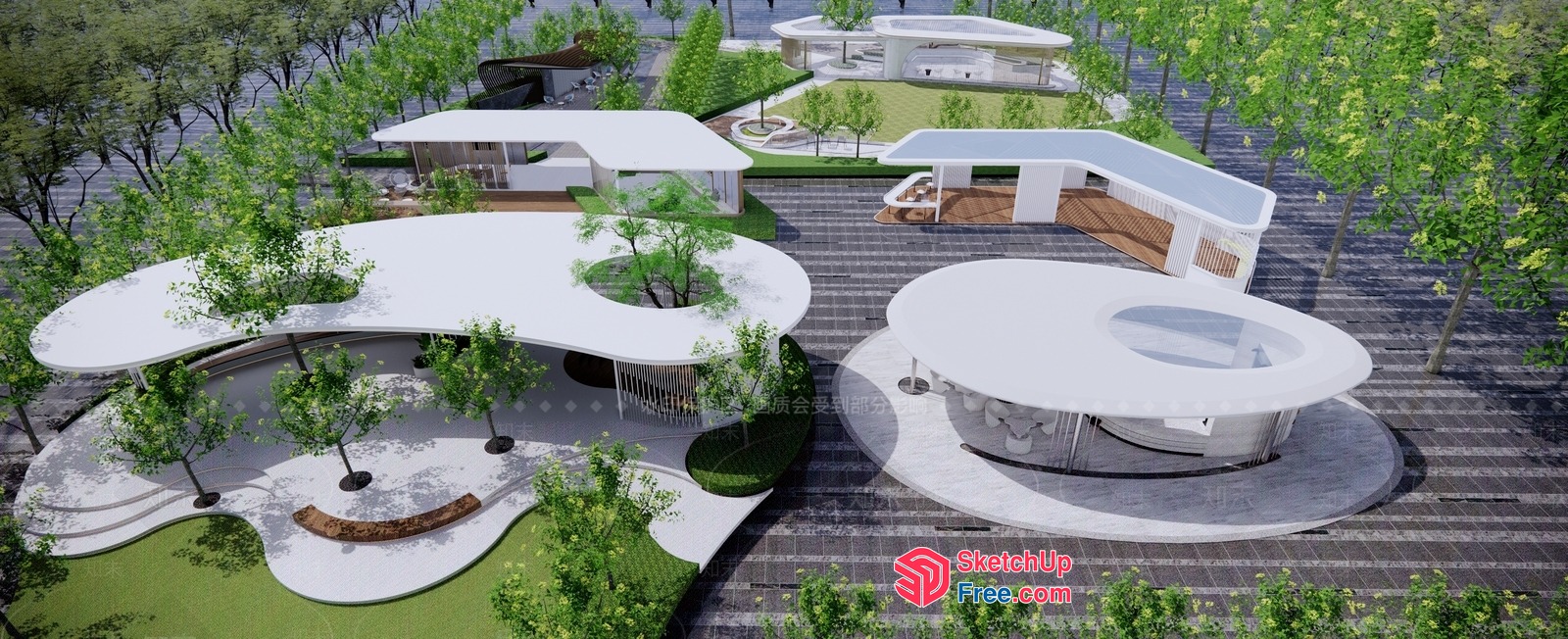 Modern Architecture Design With Curved Lines And Natural Elements 3D SketchUp File
