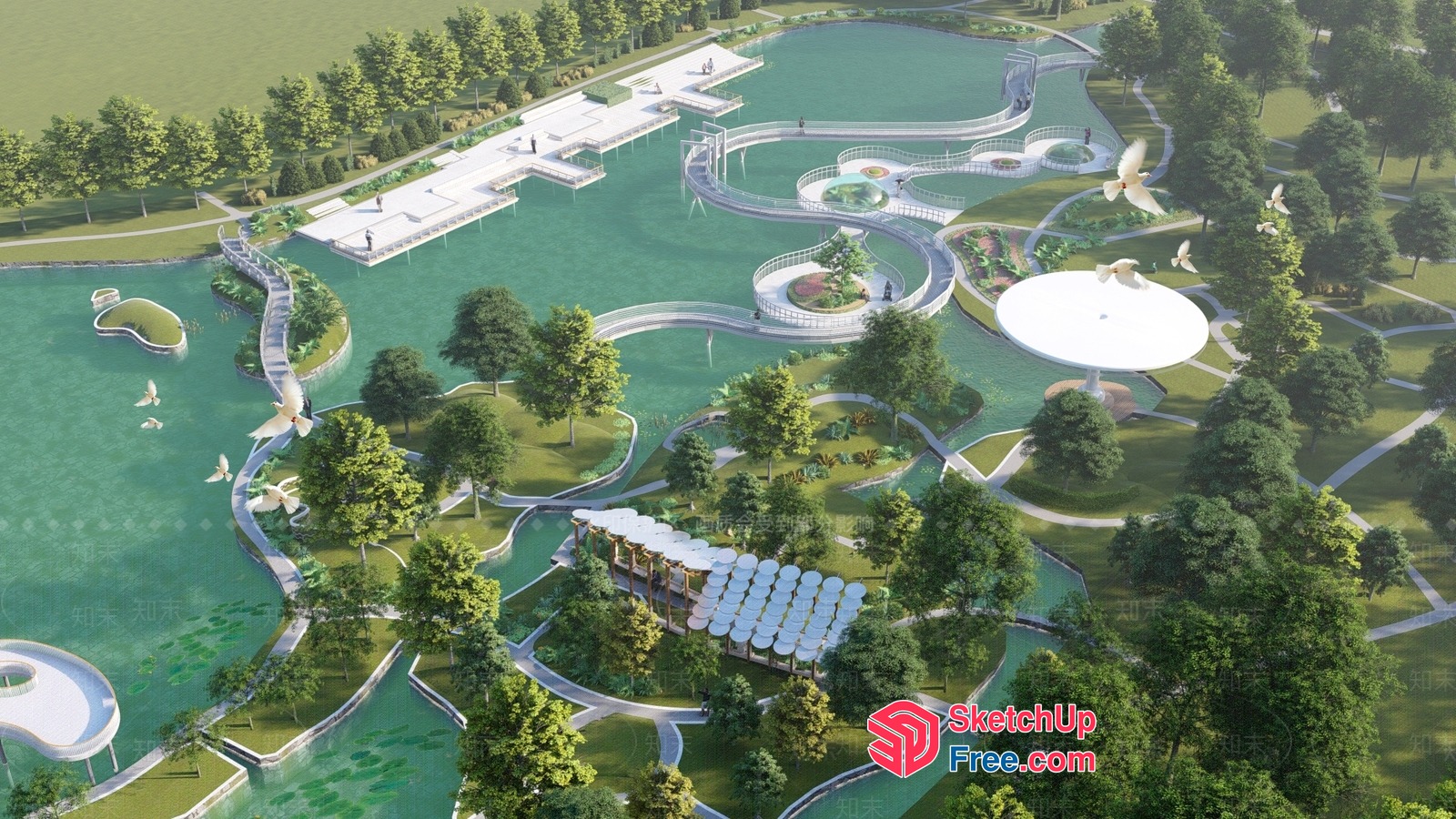 Serene Parkland With Elegant Architecture And Lush Greenery 3D SketchUp File