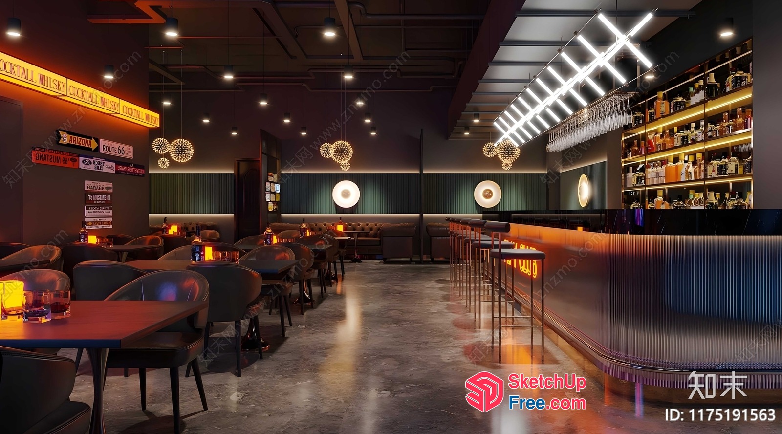 Modern Bar Interior With Elegant Lighting 3D SketchUp File