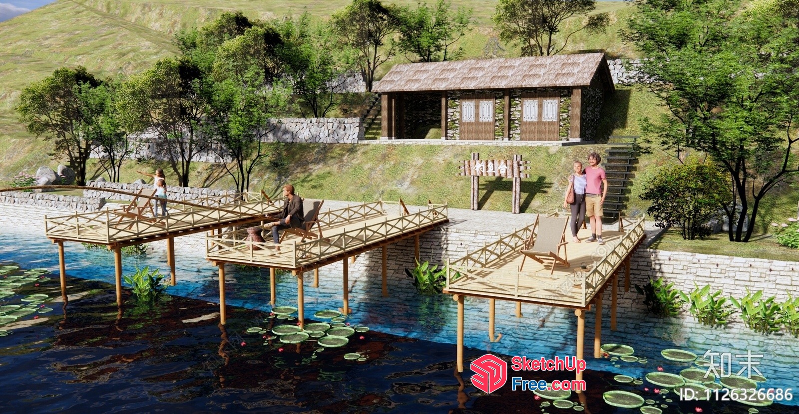 Serene Lake House With Wooden Bridge And Lush Surroundings 3D SketchUp File