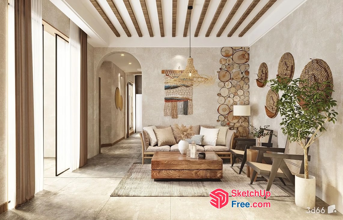 Modern Living Room With Natural Elements 3D SketchUp File