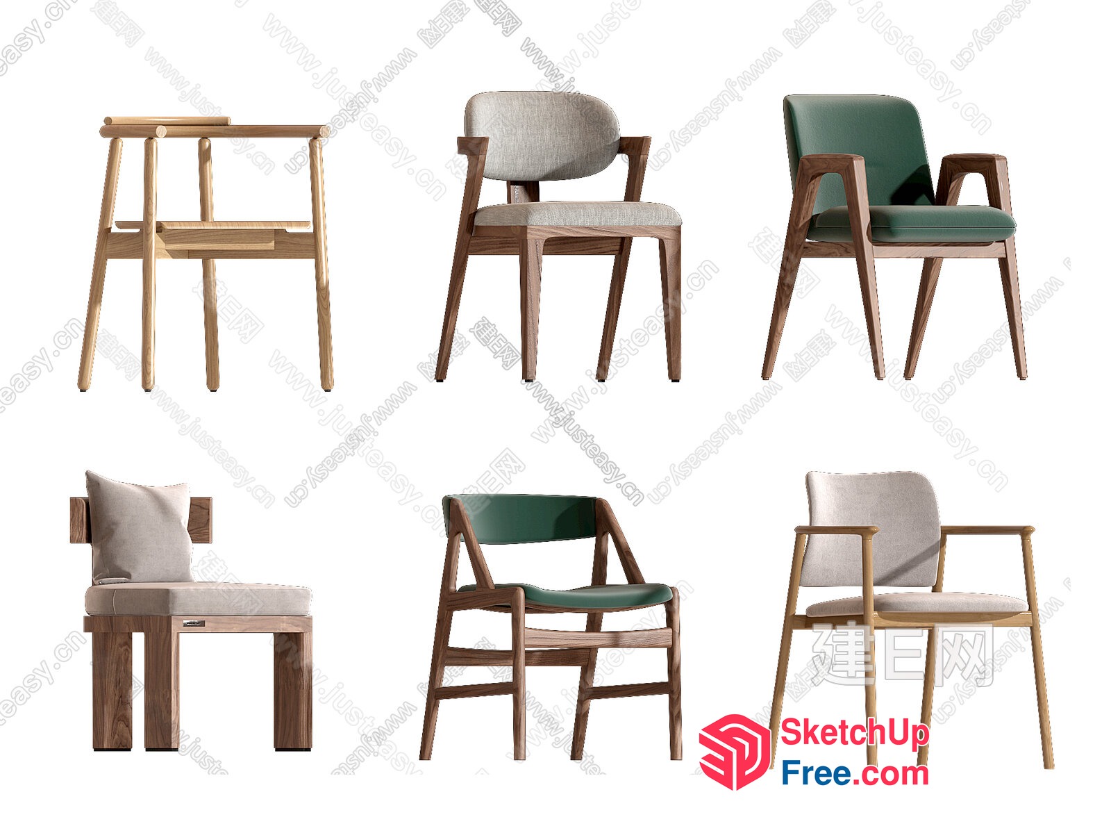 Modern Wood And Green Chair Collection 3D SketchUp File
