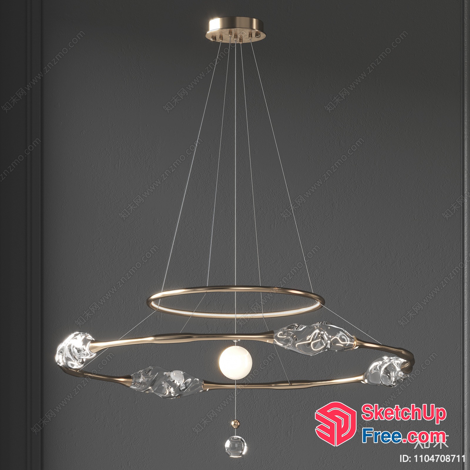 Elegant Suspended Lighting Fixture With Glass Accents 3D SketchUp File