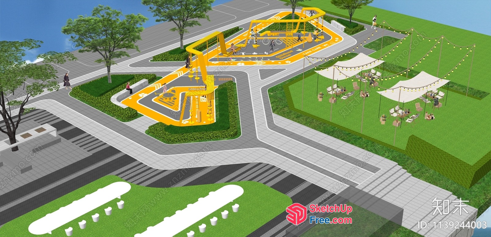 Modern 3D Rendering Of A Commercial Street With A Playground 3D SketchUp File