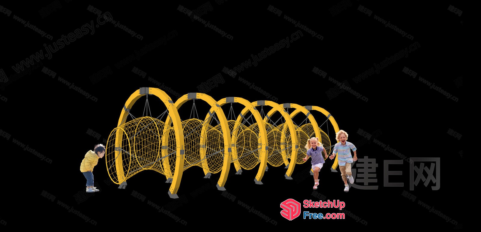 Yellow Playground Equipment With Children Playing 3D SketchUp File