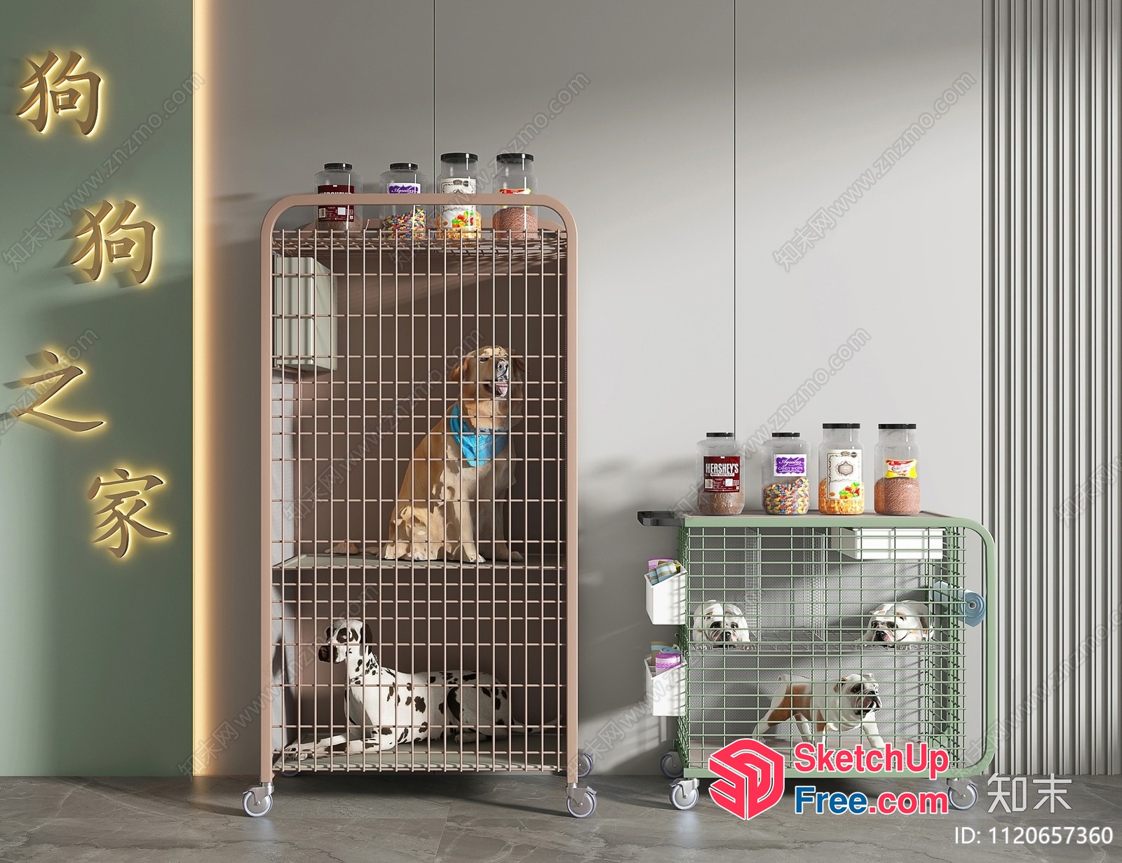 Dog Crate Storage With Glass Jars And Pet Accessories 3D SketchUp File