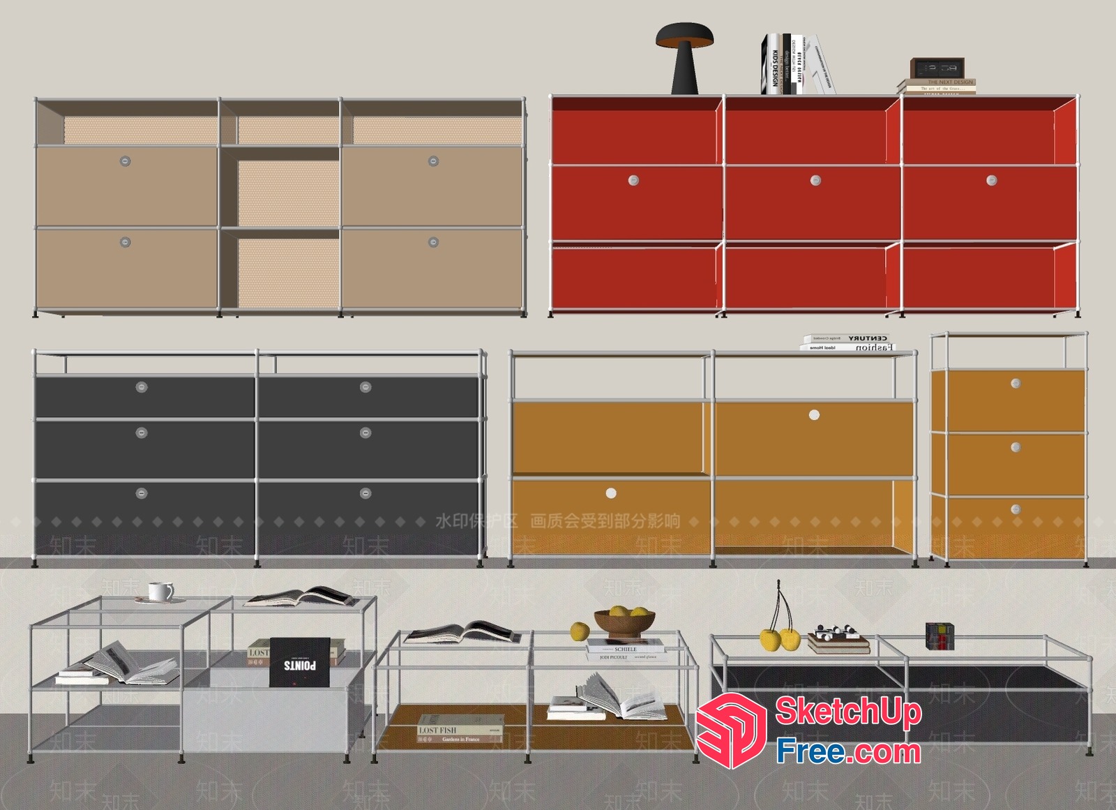 Modern Furniture Arrangement With Various Cabinets And Tables 3D SketchUp File