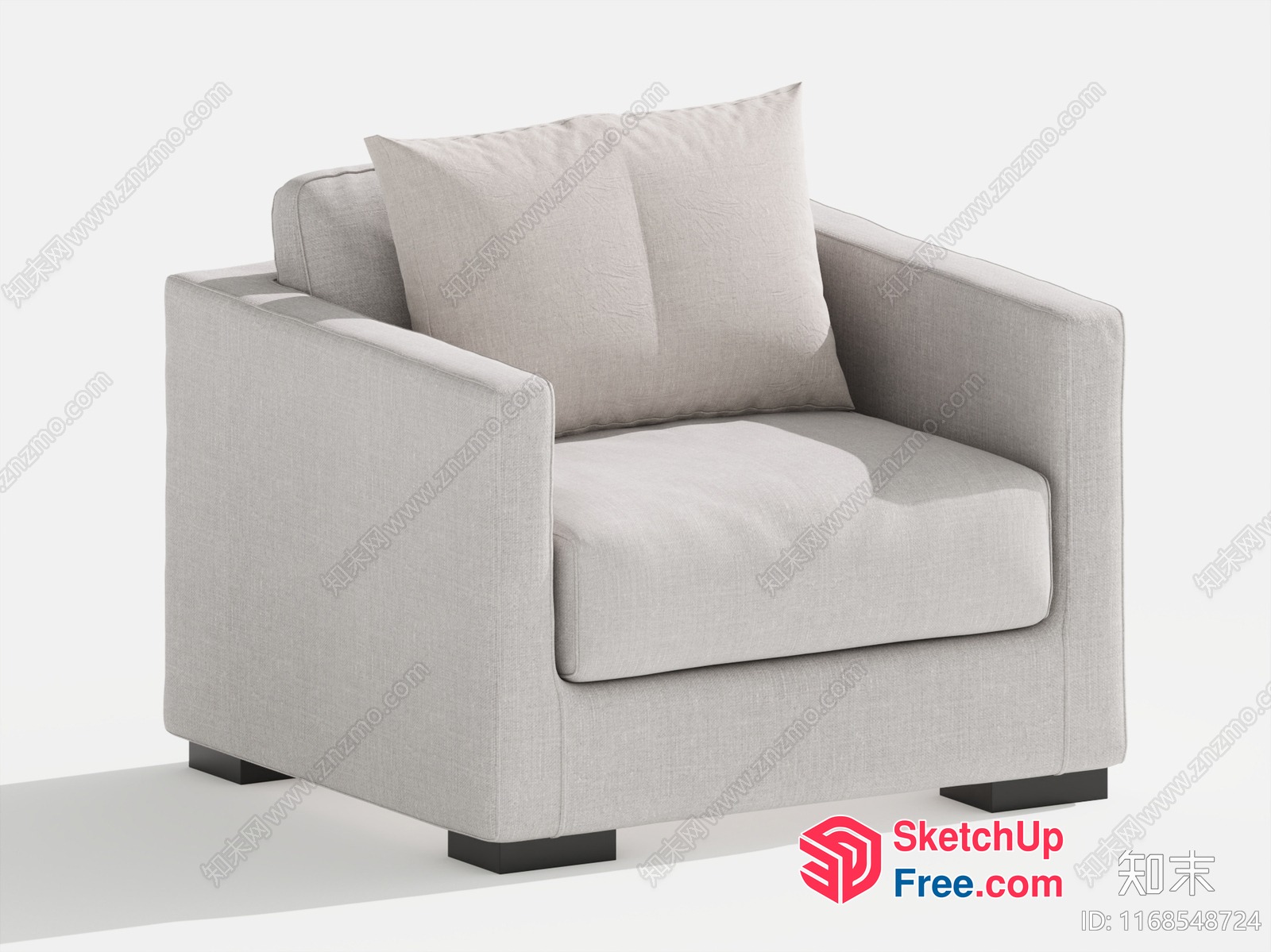 Modern Minimalist Light Gray Fabric Armchair 3D SketchUp File