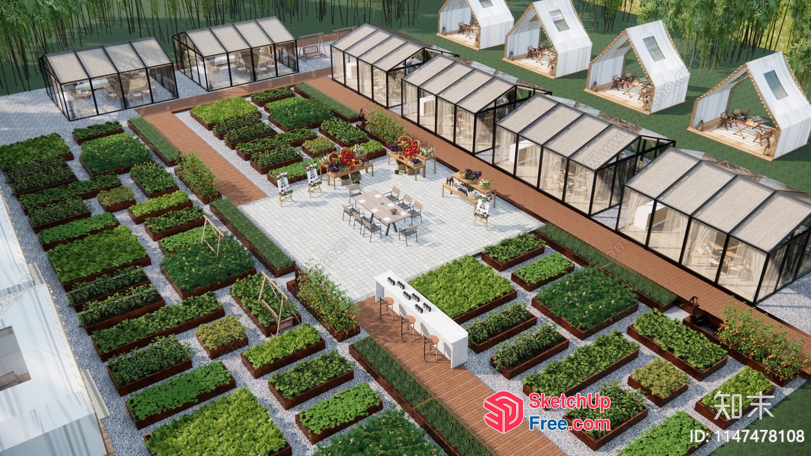 Modern Greenhouse Garden And Dining Space 3D SketchUp File