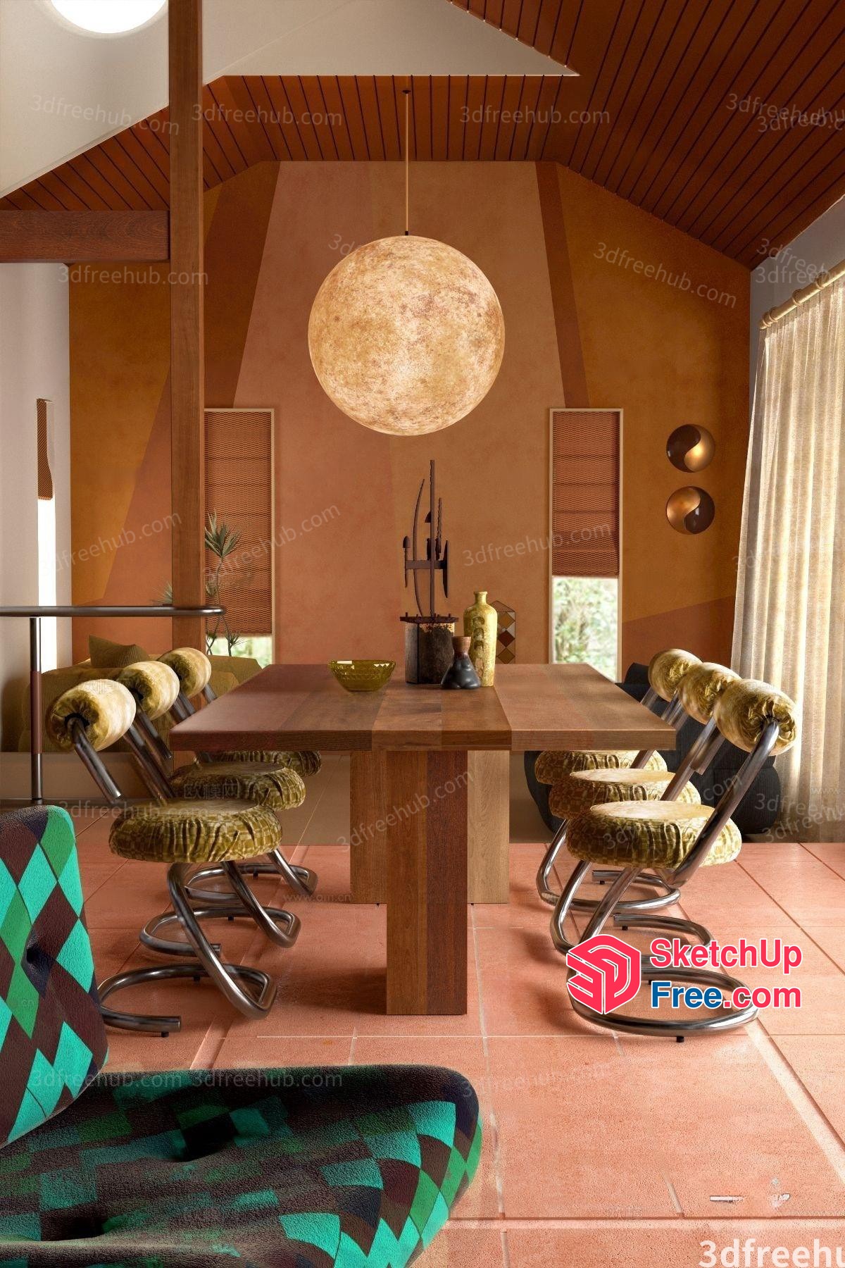Modern Dining Room With Earthy Tones And Natural Materials 3D SketchUp File