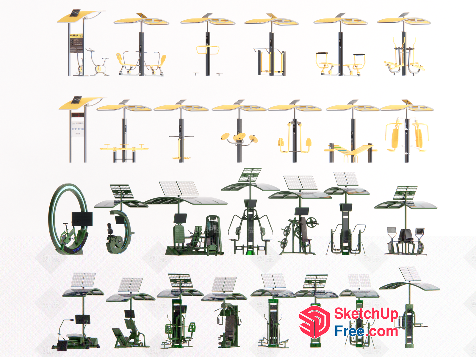 Solar-Powered Outdoor Fitness Equipment 3D SketchUp File
