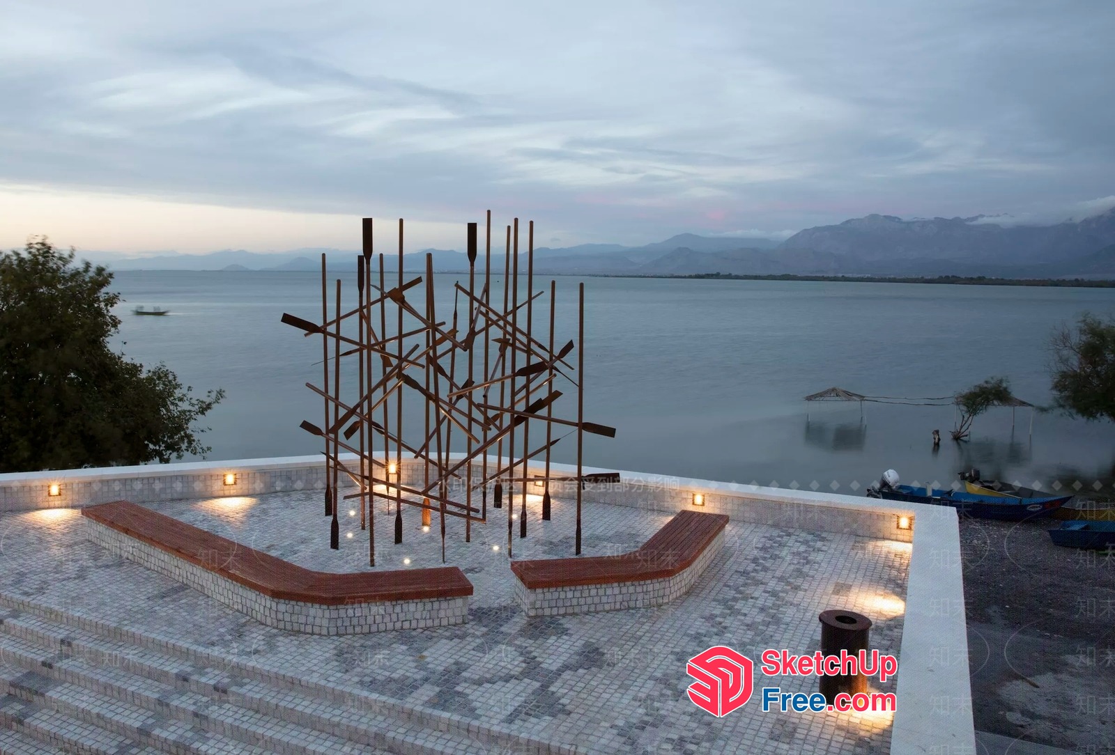 Outdoor Seating Area With Unique Artistic Structure 3D SketchUp File
