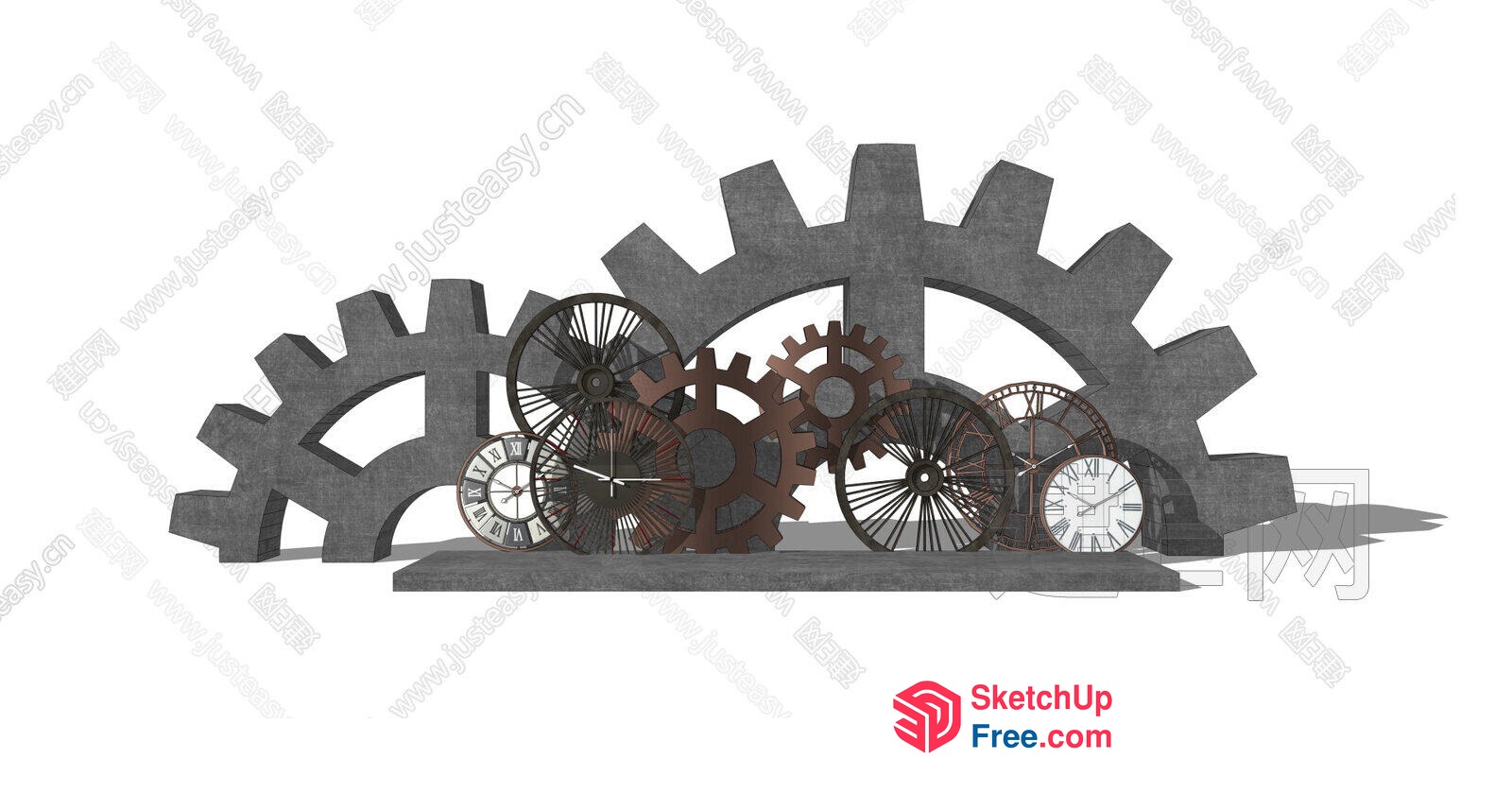 Industrial Style Gears And Clocks Arrangement 3D SketchUp File