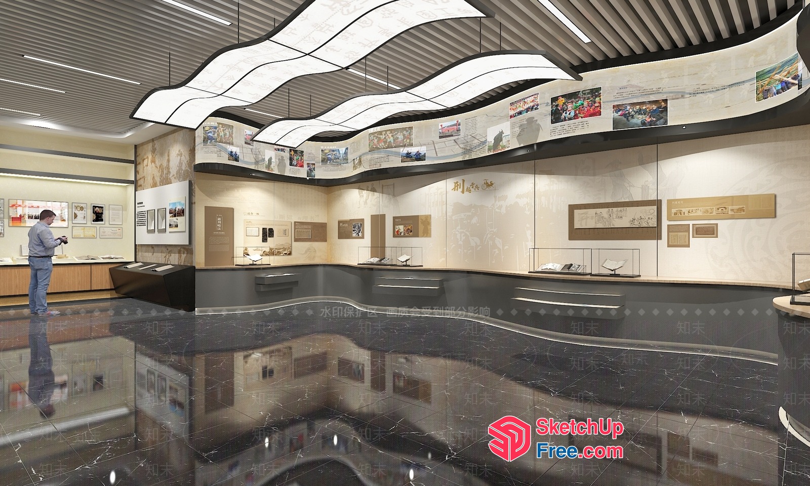 Modern Museum Exhibit Hall With Elegant And Informative Display 3D SketchUp File