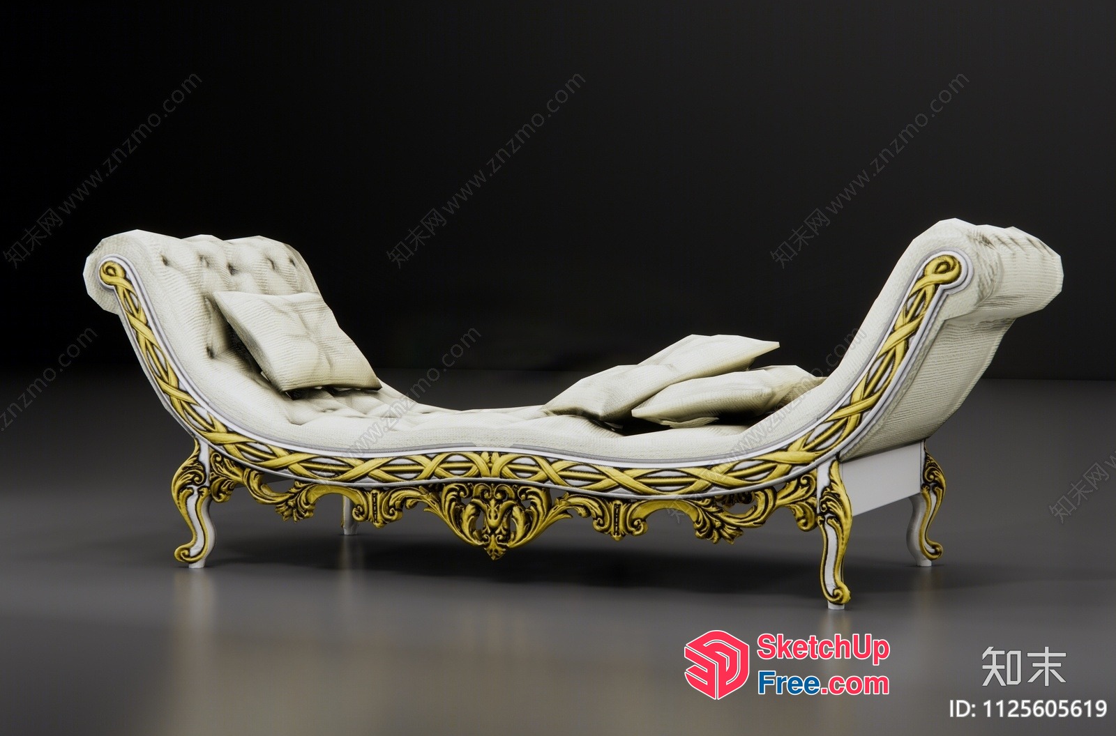 Ornate White And Gold Furniture Piece With Pillows 3D SketchUp File