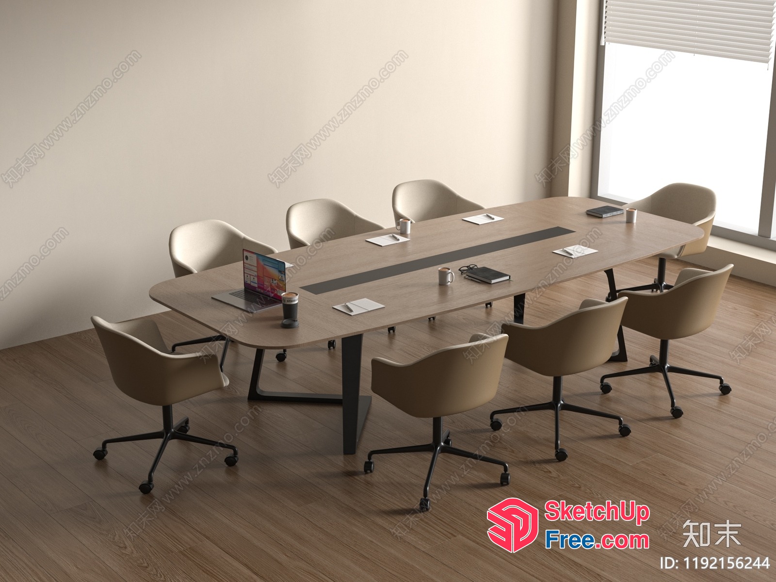 Modern Conference Room Interior With Wood Table And Beige Chairs 3D SketchUp File
