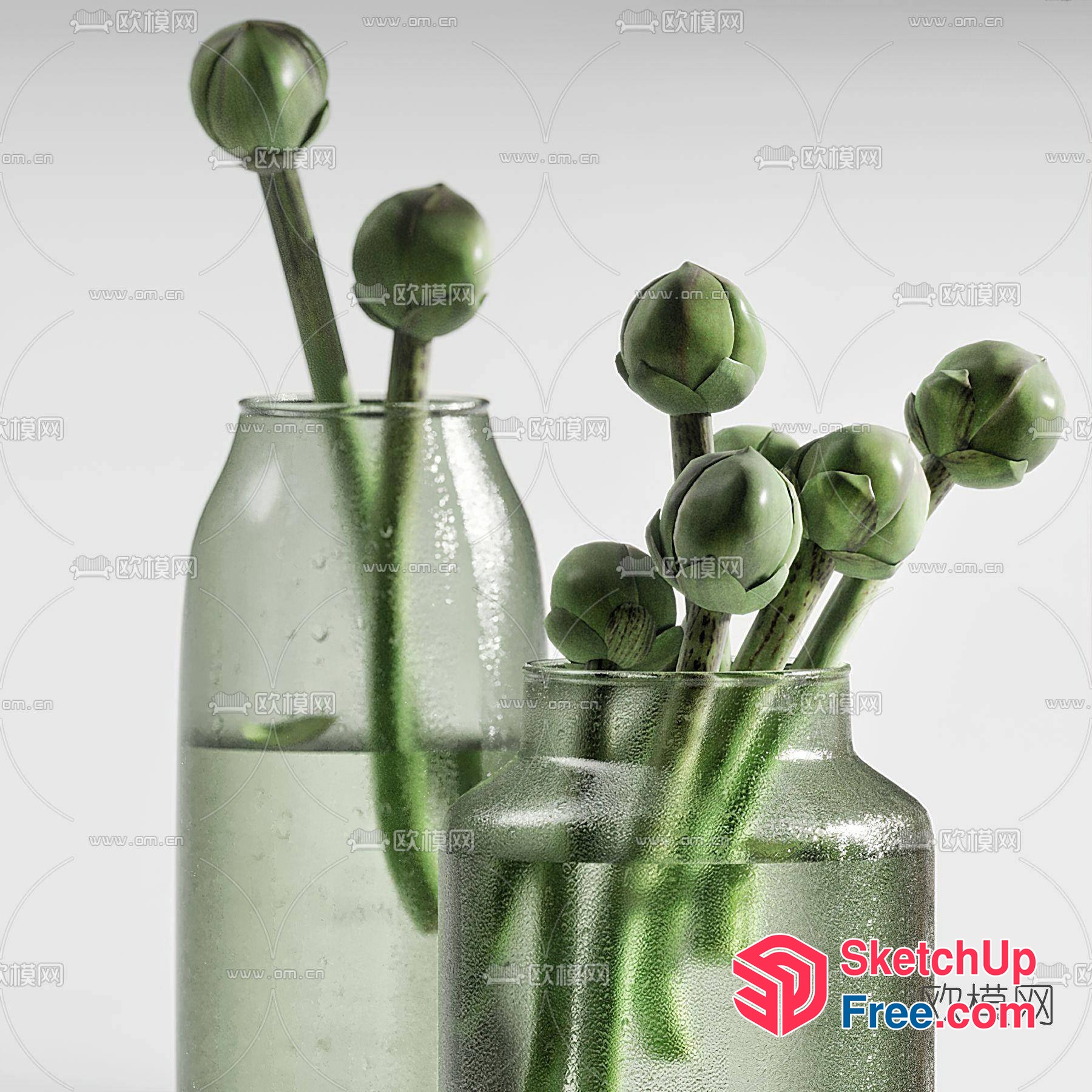 Green Glass Bottles With Stems 3D SketchUp File