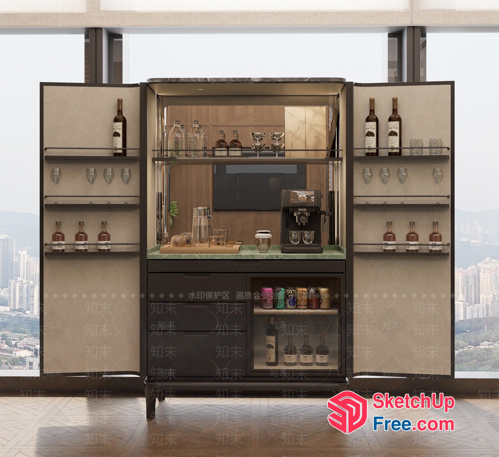 Modern Bar And Coffee Station With Storage 3D SketchUp File