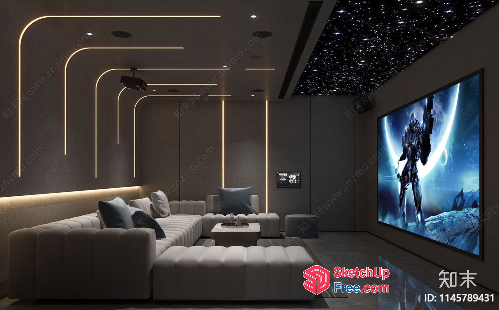 Futuristic Home Theater With Large Screen And Sleek Decor 3D SketchUp File