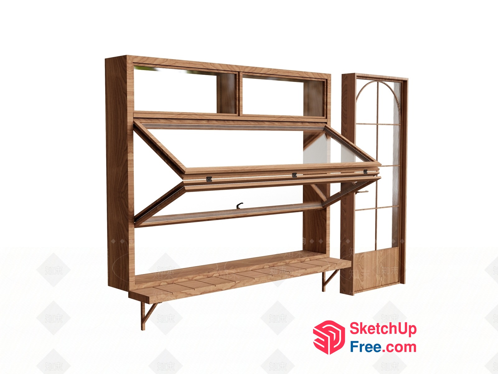 Wooden Shelving Unit With Glass Windows 3D SketchUp File