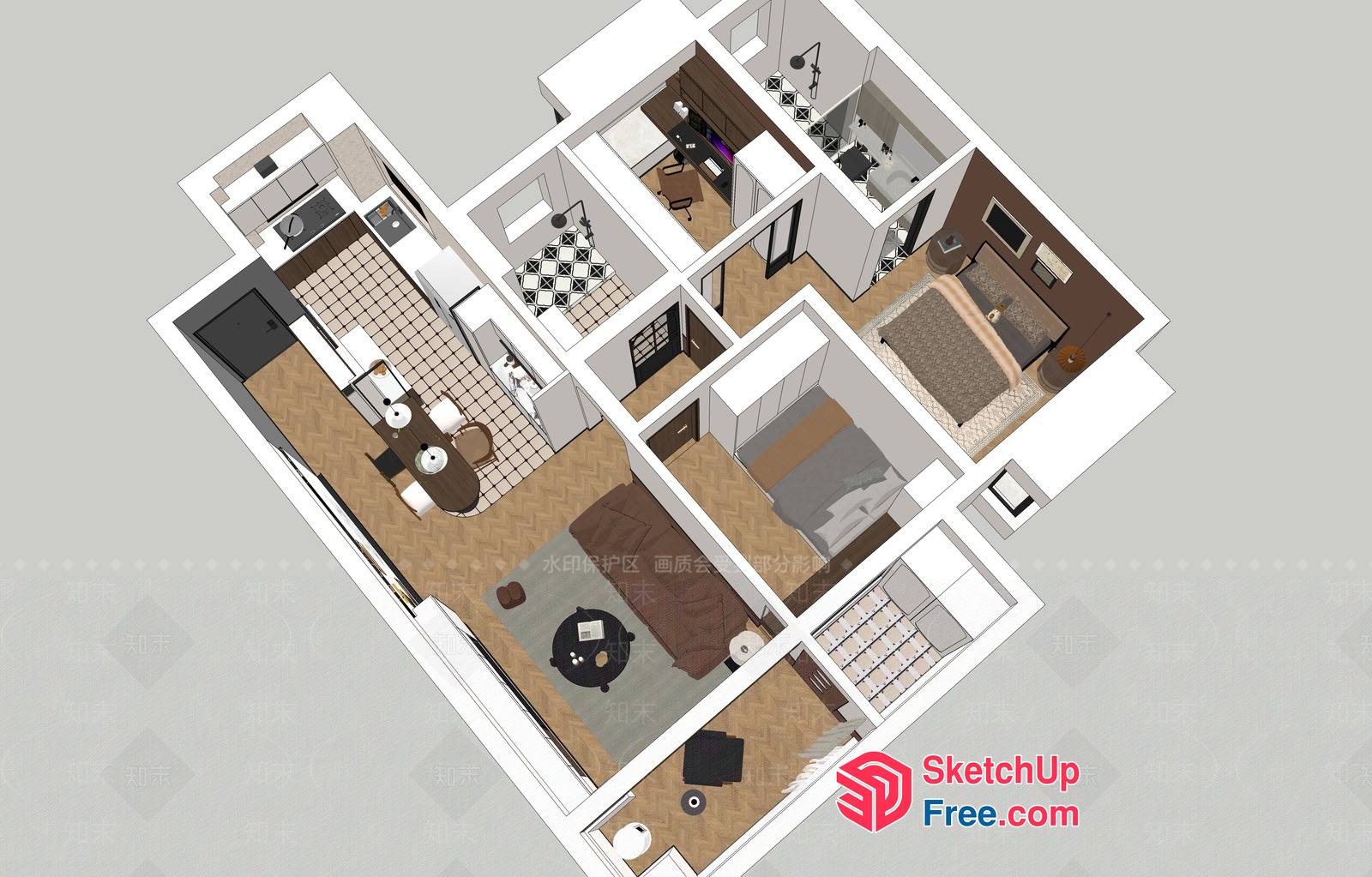 3D Floor Plan Of A Modern Home 3D SketchUp File