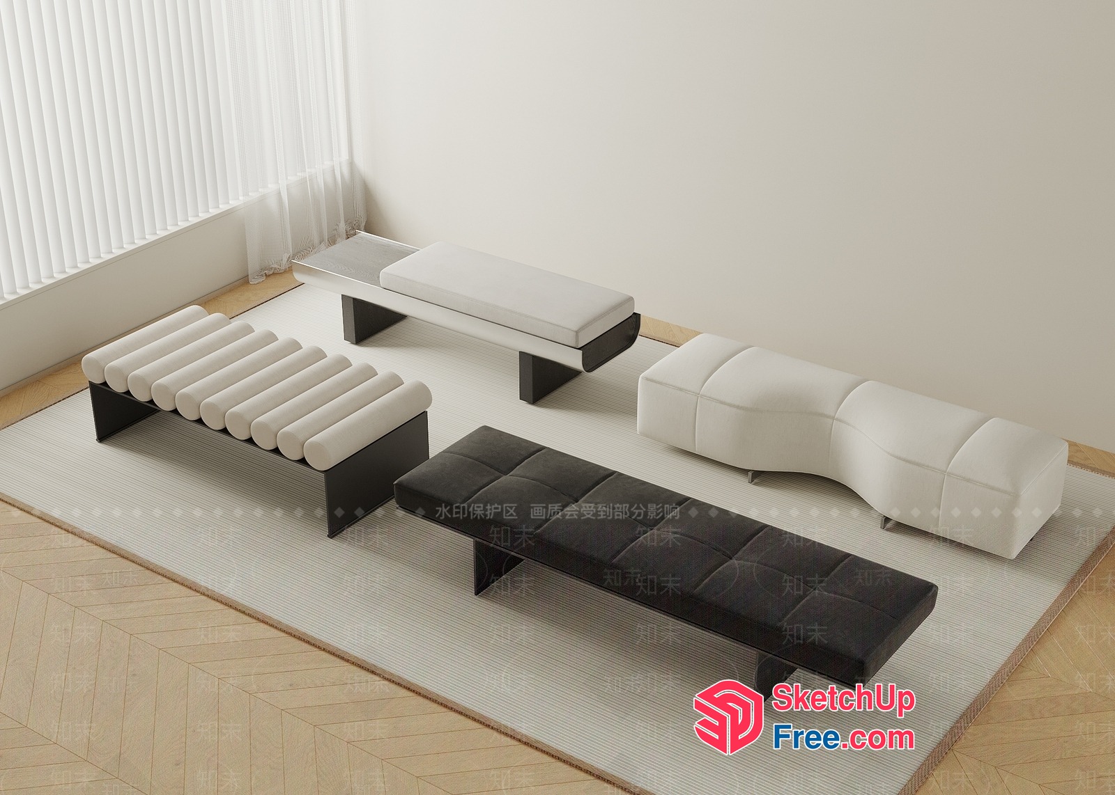 Minimalist Japanese Style Living Room Furniture Set 3D SketchUp File