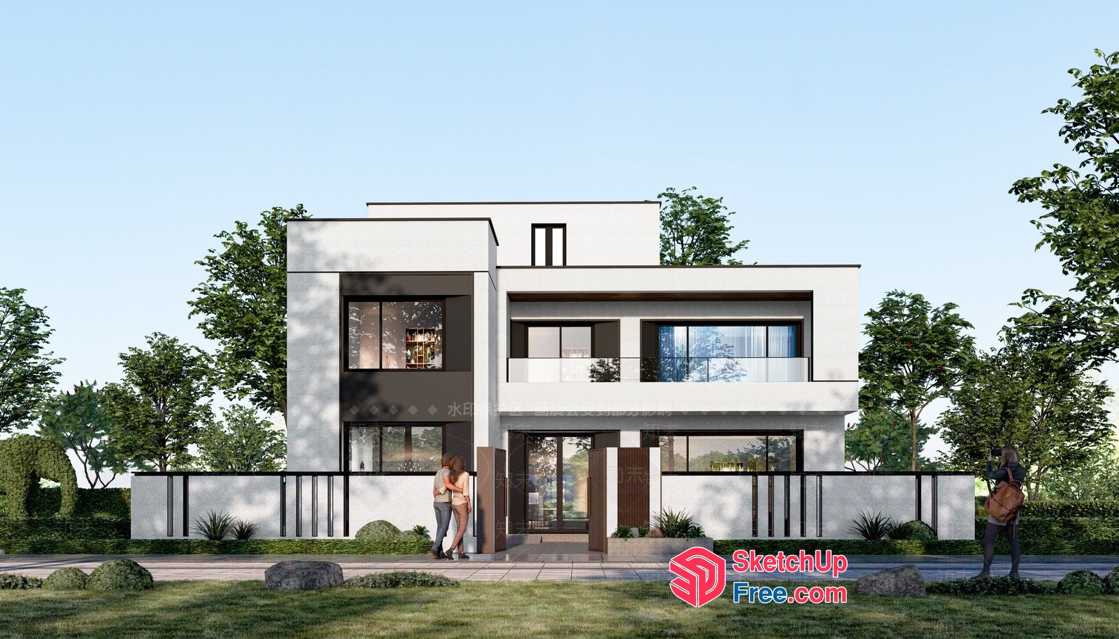 Modern Two-Story House With Balcony And Staircase 3D SketchUp File