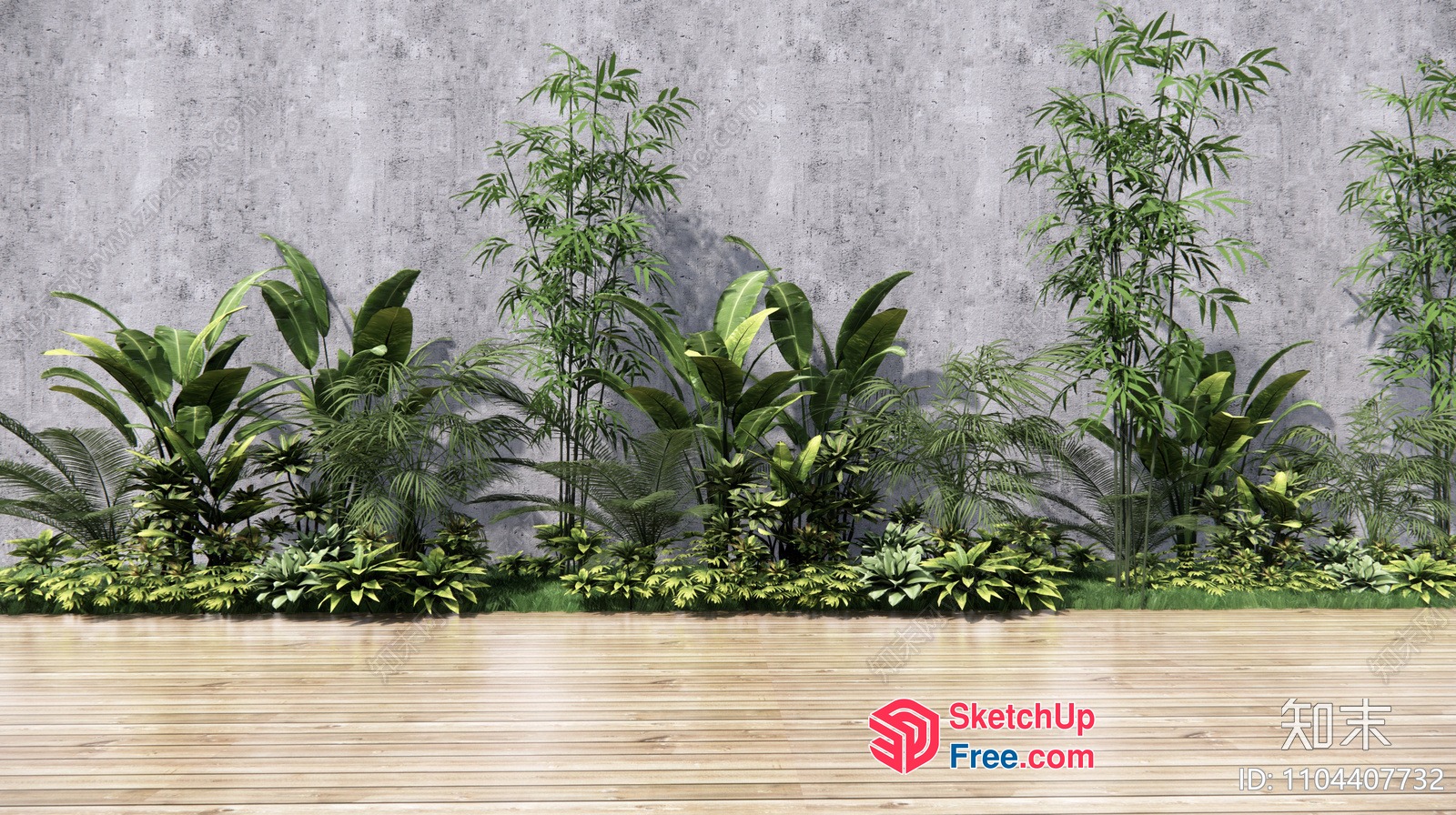 Tropical Plants And Wooden Floor Interior 3D SketchUp File