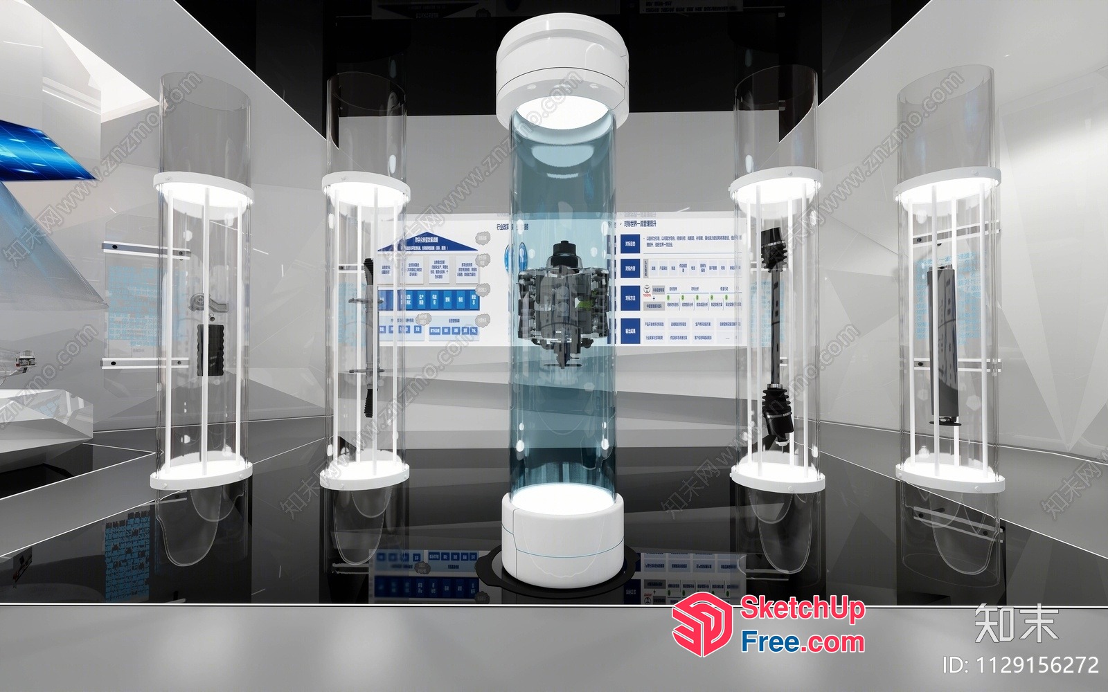 Modern Interior Display With Pillars And Glass Cases 3D SketchUp File