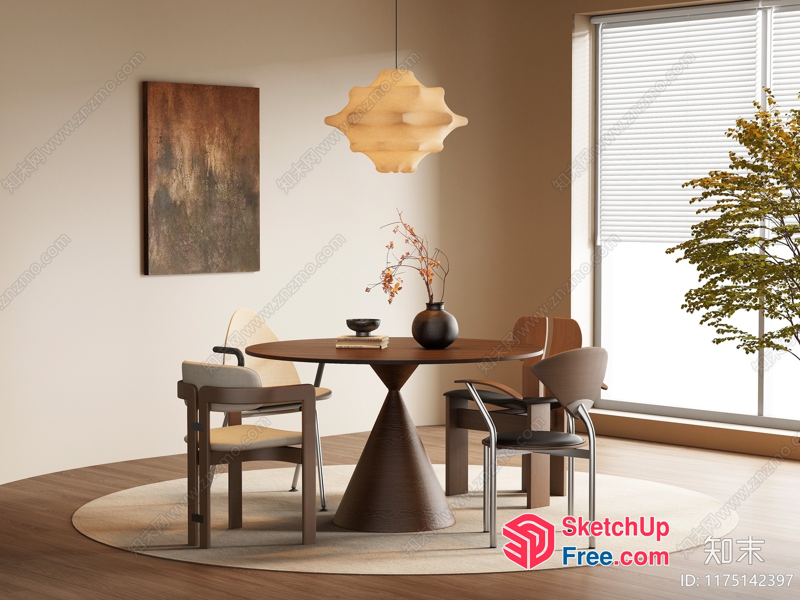 Modern Minimalist Dining Room With Natural Wood Accents 3D SketchUp File