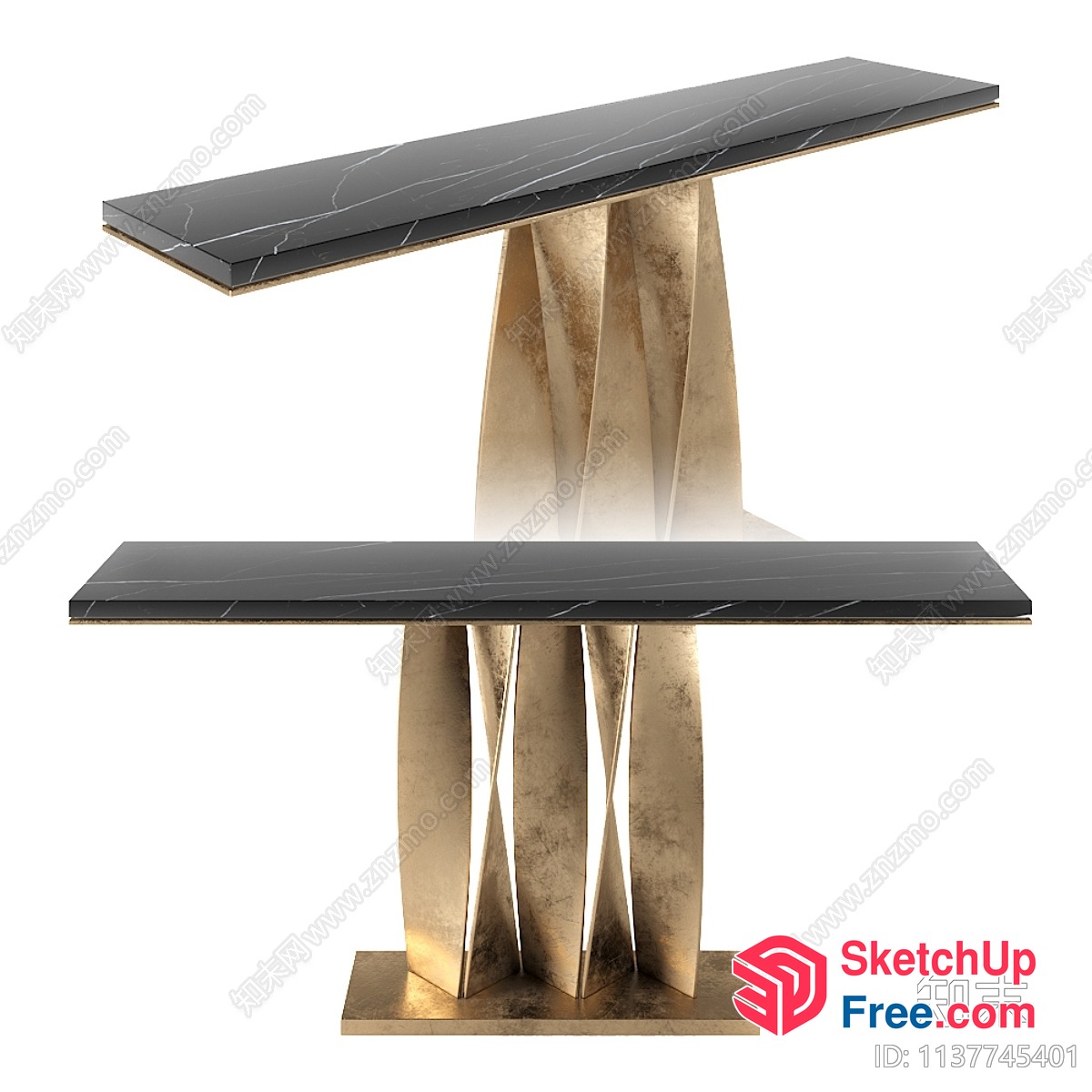 Elegant Marble And Gold Console Table 3D SketchUp File