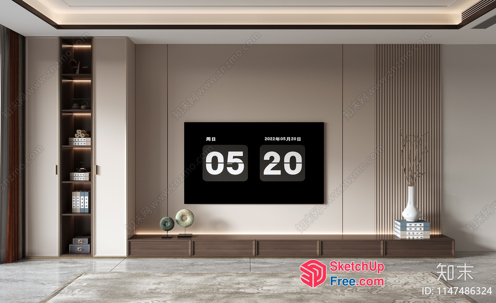 Modern Minimalist Interior With Sleek Tv Console And Decorative Shelf 3D SketchUp File