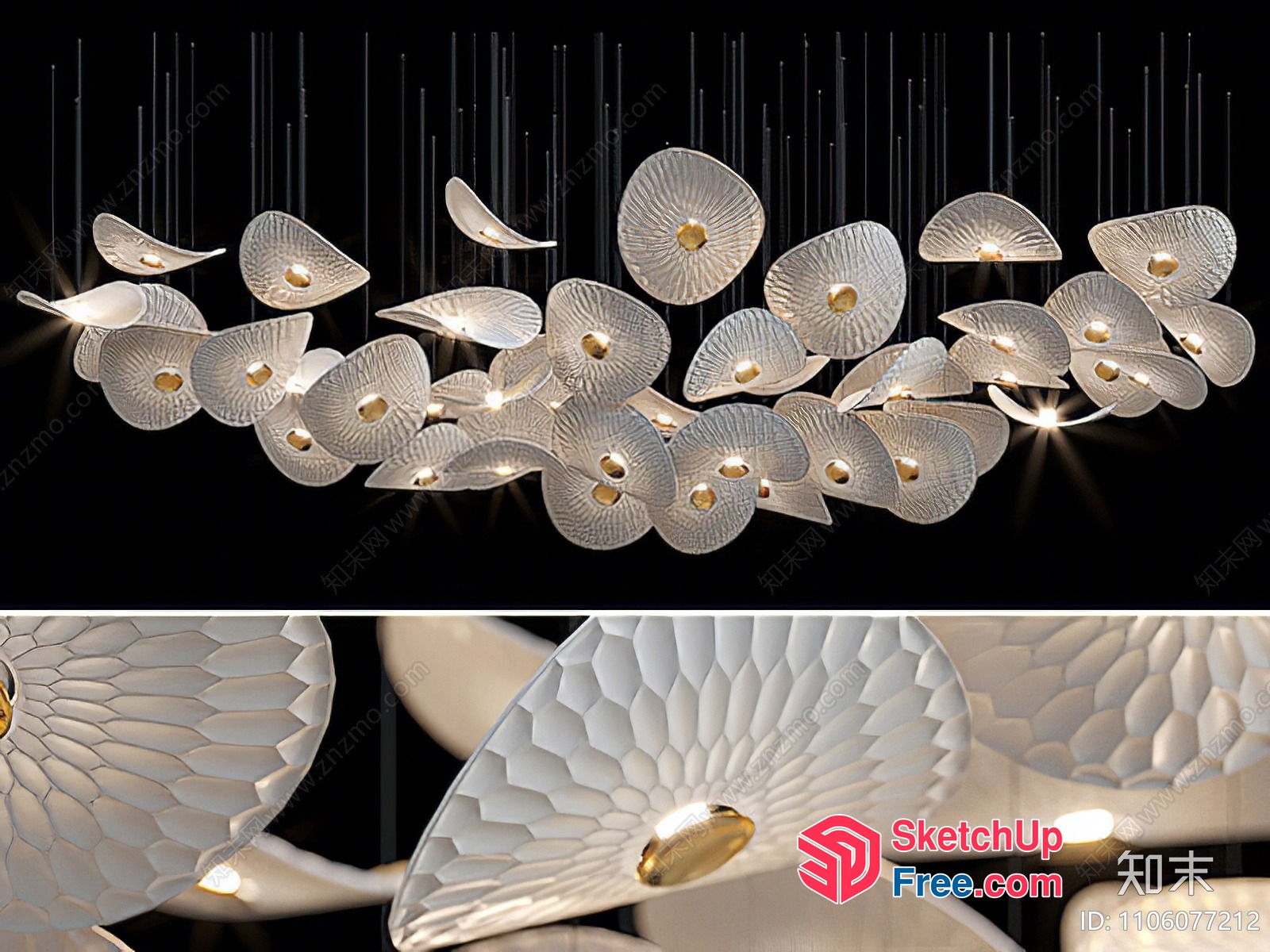 Modern Ceiling Decor With White Floral Accents And Gold Details 3D SketchUp File