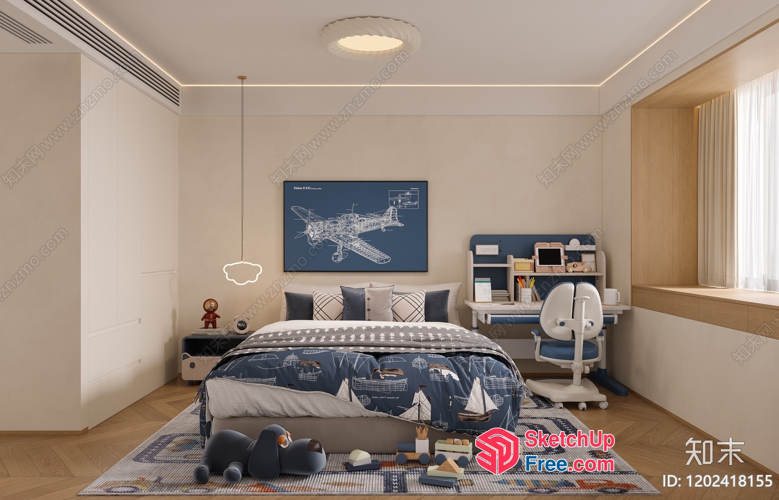 Vintage Style Bedroom With Classic Moulding 3D SketchUp File