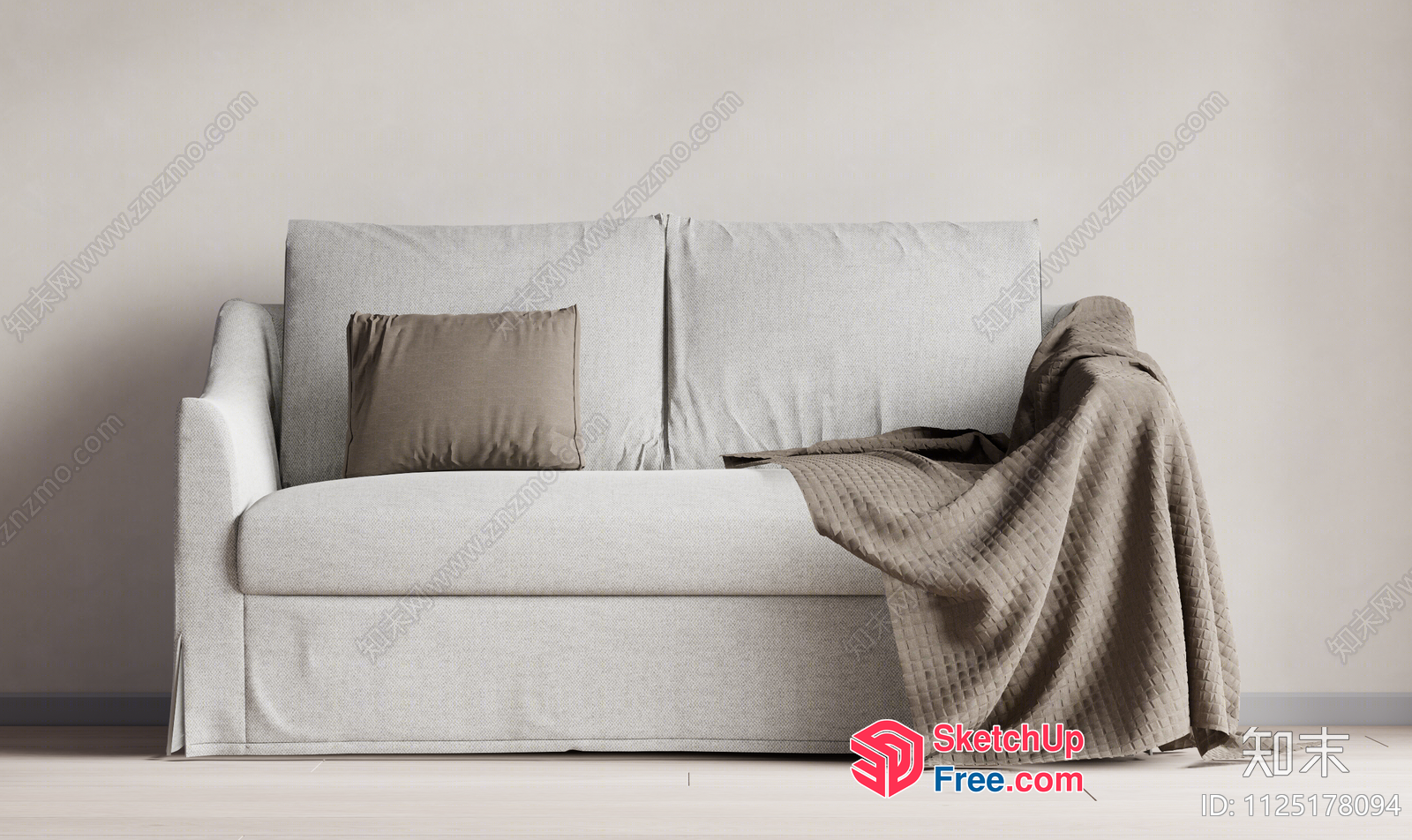 Minimalist Beige Sofa With Pillows And Blanket 3D SketchUp File