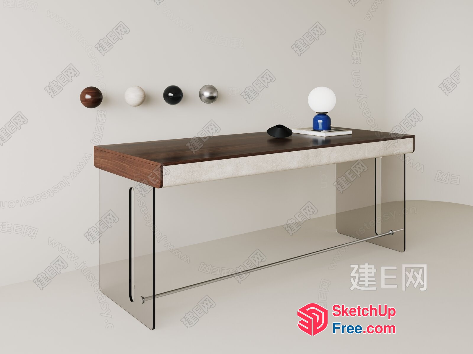 Modern Minimalist Glass And Wood Console Table 3D SketchUp File