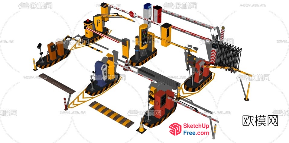 Traffic Control System With Multiple Gates And Barriers 3D SketchUp File