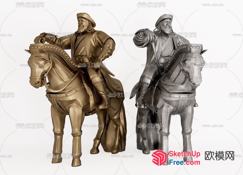 Detailed Asian Warrior Statue On Horseback 3D SketchUp File
