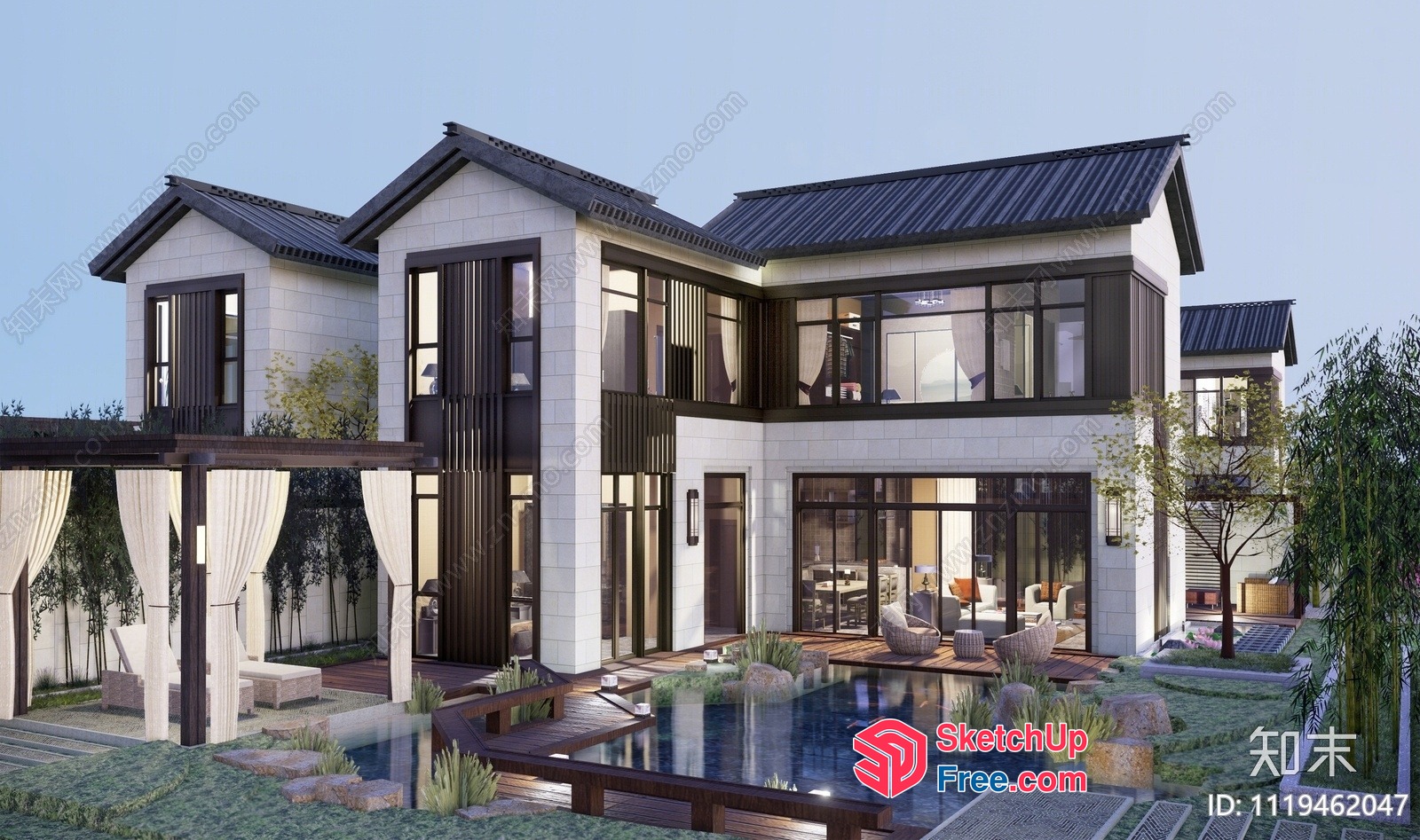 Modern Luxury Villa With Elegant Outdoor Living Space 3D SketchUp File
