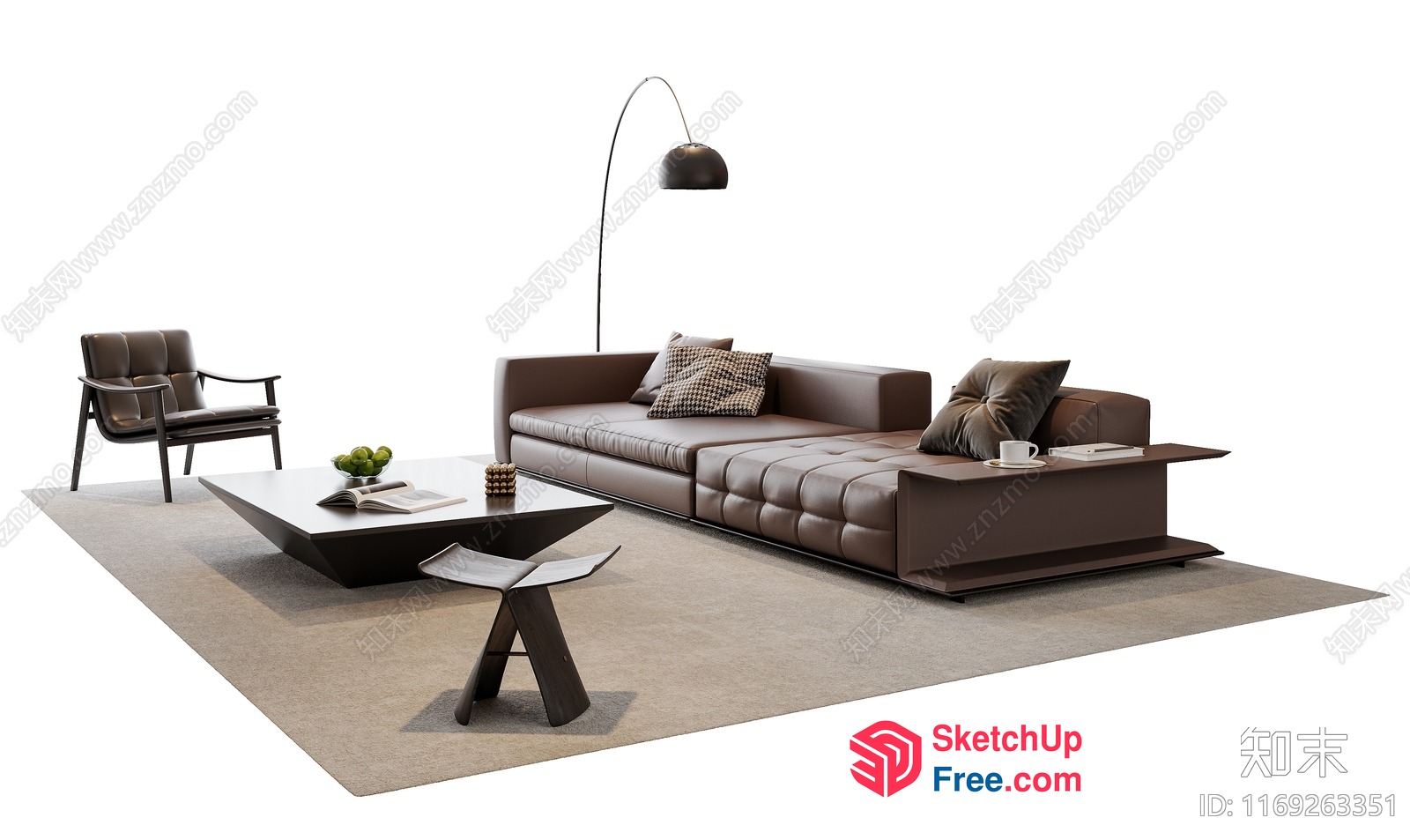 Minimalist European Style Living Room With Leather Sofa 3D SketchUp File