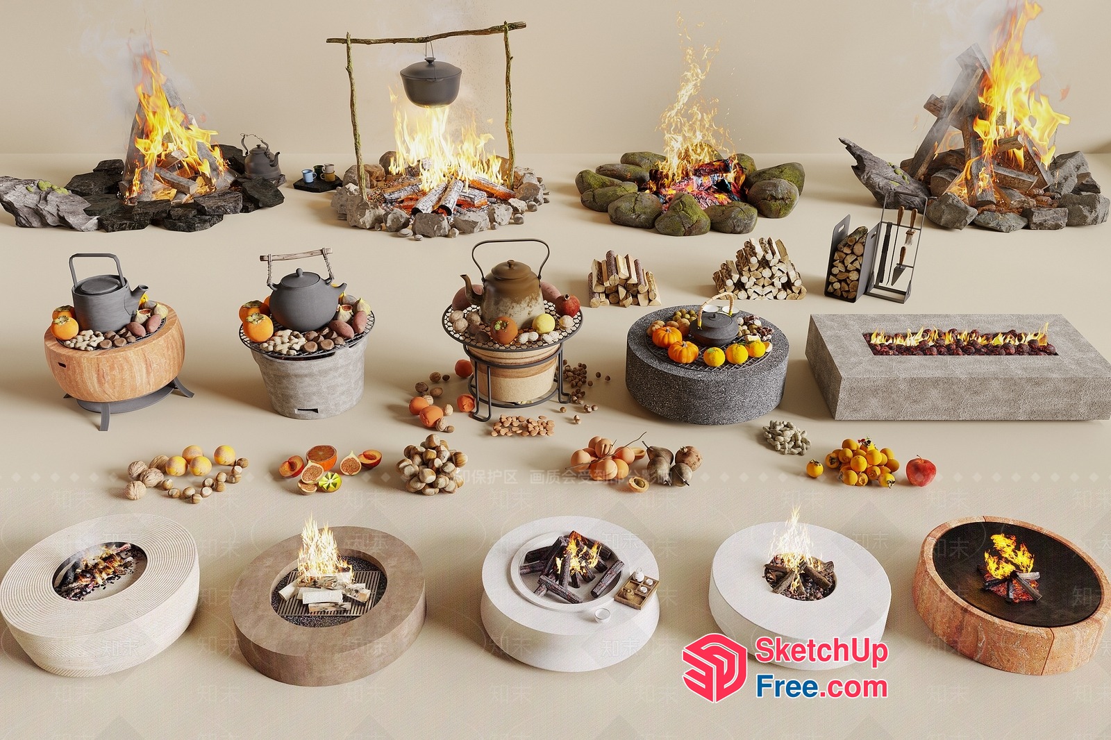 Various Outdoor Fireplaces And Cooking Stations 3D SketchUp File